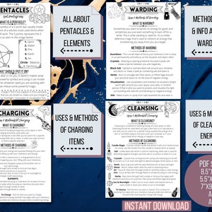 K&ouml;nnte beinhalten: Ein druckbarer Leitfaden zum Aufladen, Reinigen und Sch&uuml;tzen von Energie. Der Leitfaden enth&auml;lt Informationen zu den Methoden und Anwendungen jeder Praxis sowie zu den Elementen, die mit jeder Praxis verbunden sind. Der Leitfaden ist mit Schwarzwei&szlig;zeichnungen illustriert und hat einen rosa und goldenen Hintergrund.