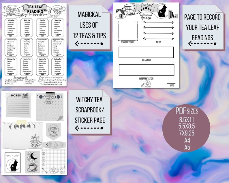 Tea Leaf Reading Set For Beginners, Basics Of Fortune Telling Kit, Grimoire Pages, Book Of Shadows Pages, Witchy Tea Cup Guide image 5