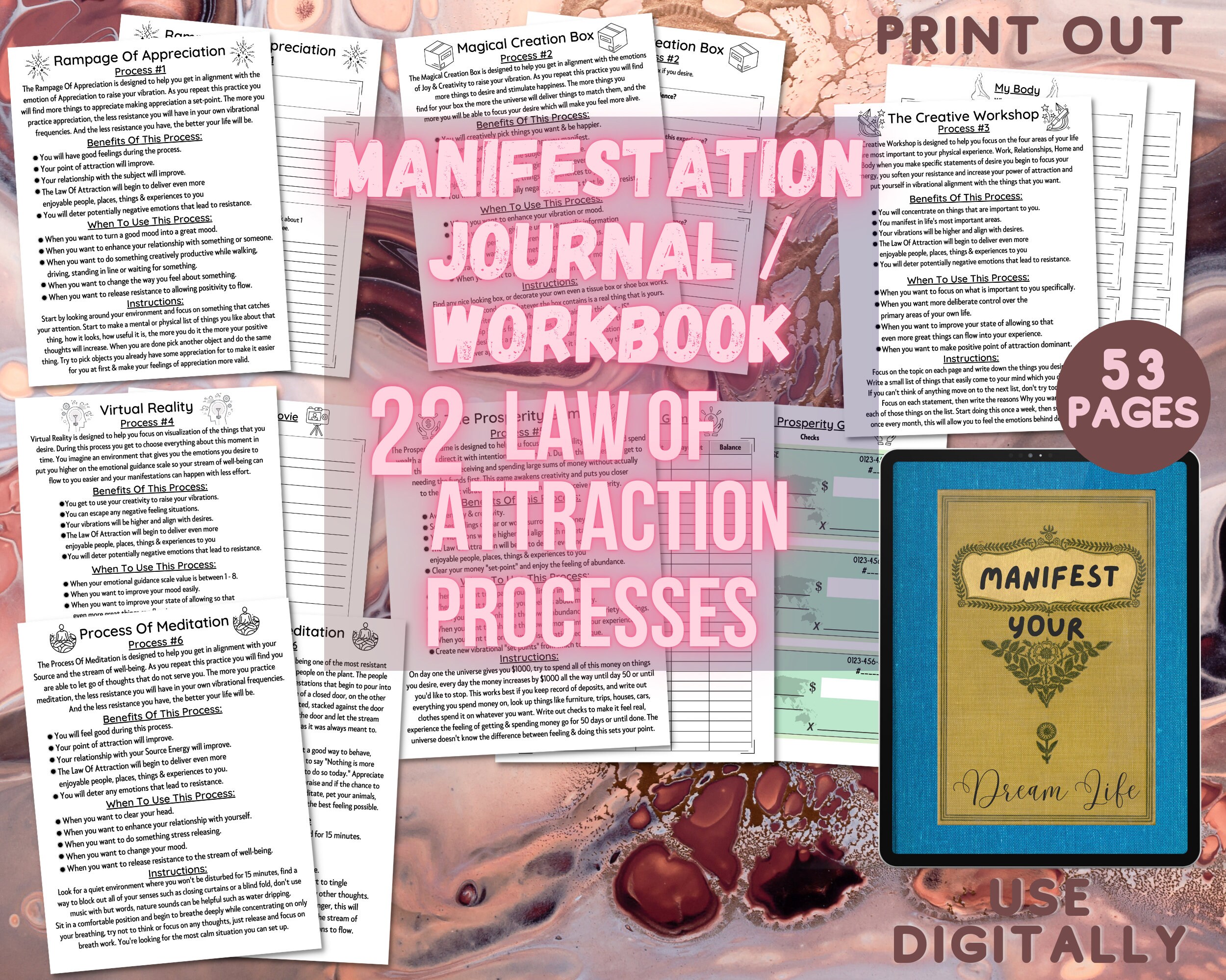 Manifestation Digital Journal Workbook Planner, Abraham Hicks Guide, Printable Law Of Attraction Spiritual Planner,