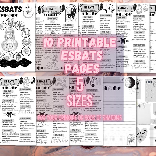 Esbats Cheat Sheets For Beginners, Learn Witchcraft Journal Pages, Full Moons,  Meanings, Grimoire, Book Of Shadows, Baby Witch Set