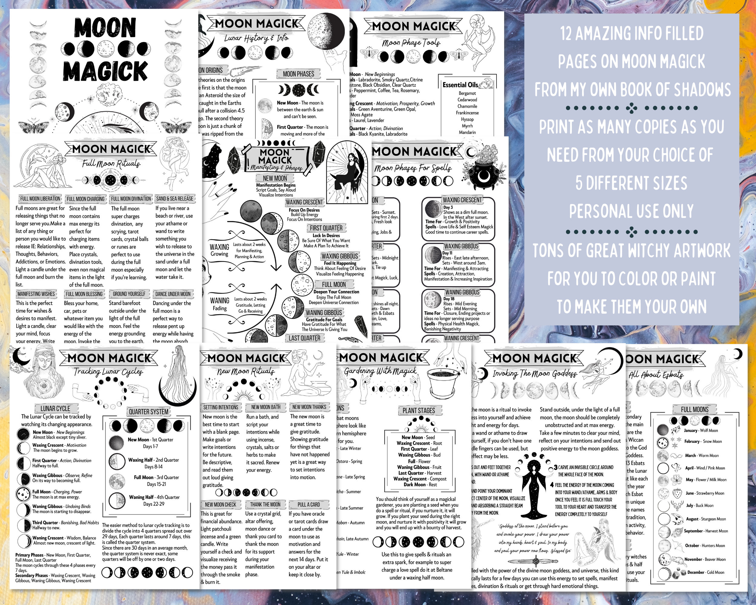 Moon Magick Sheets for Beginners Basics of Lunar Cycles Moon - Etsy