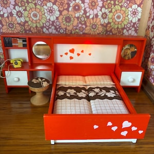 Lundby original bedroom/bed with lights and telephone to the dollhouse