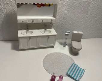 Lundby smaland 1:18 maison de poupées salle de bain meuble évier unité et toilettes kit 