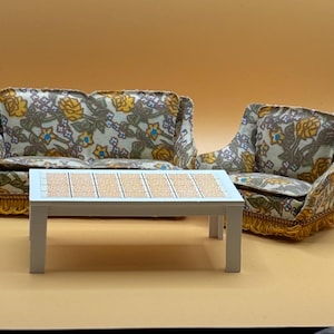 Vintage Lundby furniture sofa and one armchair with a table