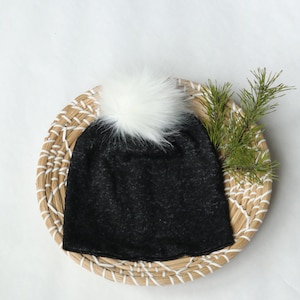Black pom-pom beanie | optional faux fur pom pom | baby shower gift | baby hat | toddler hat | child hat | teen-adult hat | baby shower gift