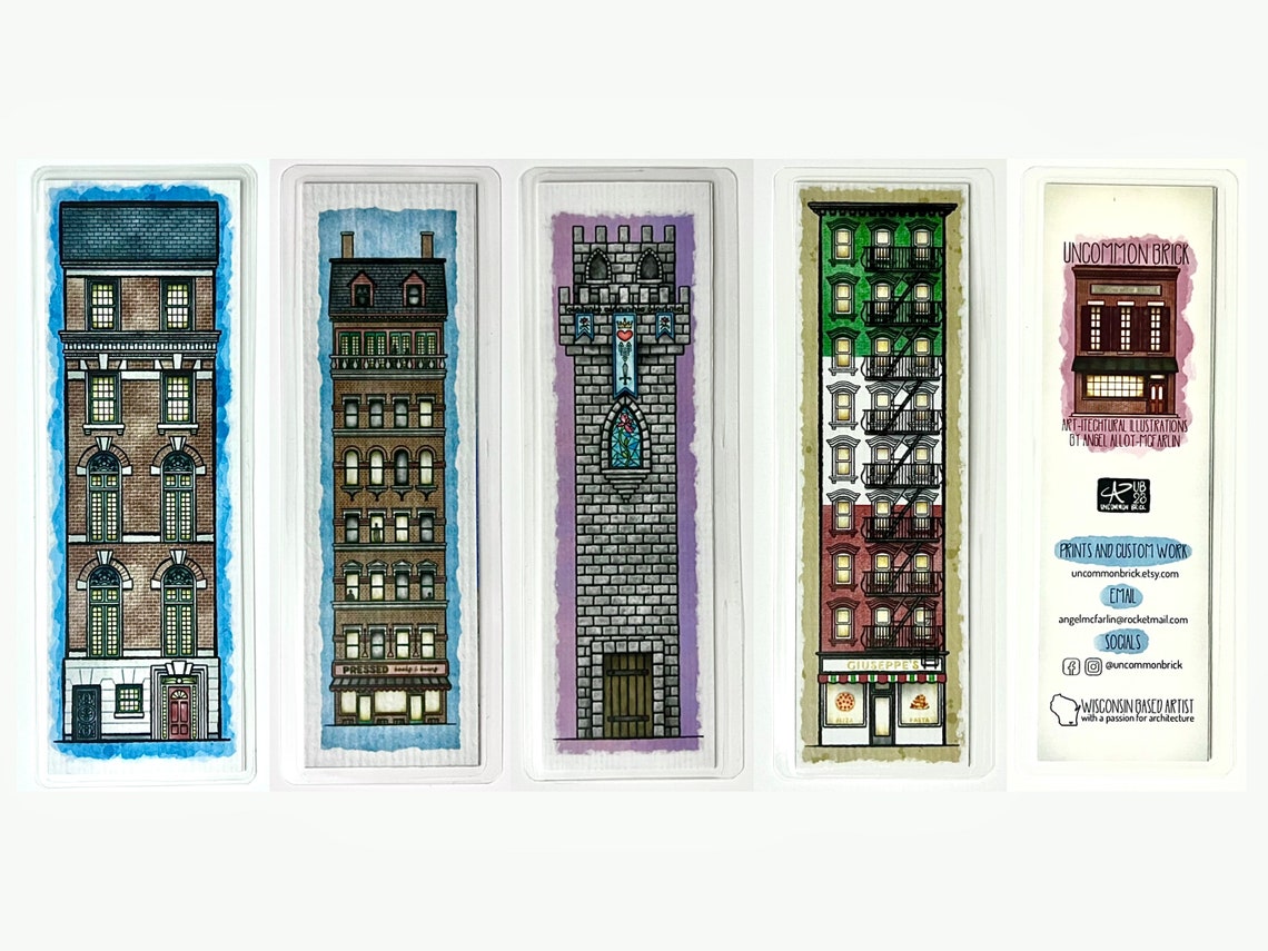 Laminated Bookmark, Architectural Digital Watercolor Illustration ...