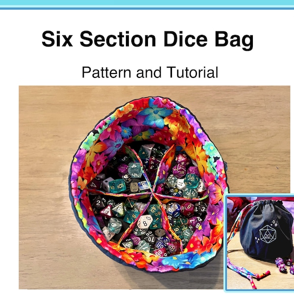 Six Section Dice Bag with Pockets Pattern and Tutorial Sewing Pattern for DnD Pathfinder and Roleplay Games (Downloadable PDF)