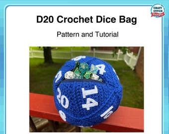 Patrón de bolsa de dados de ganchillo D20: Bolsa enrollable para dados de rol (PDF descargable)