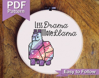 Less Drama More Llama Cross Stitch Pattern Rainbow Gradient Cute Animal Llama (Digital Download - PDF)