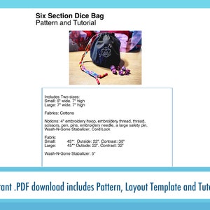 Six Section Dice Bag With Pockets Pattern and Tutorial Sewing Pattern ...