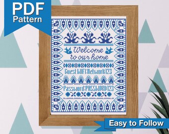 Wifi Password Sampler Cross Stitch Pattern: Welcome Home Decor (Digital Download - PDF)