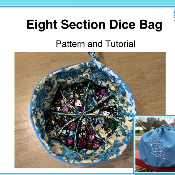 Eight Section Dice Bag with Pockets Pattern and Tutorial Sewing Pattern for DnD Pathfinder and Roleplay Games (Downloadable PDF)