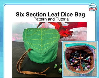 Leaf Dice Bag Sewing Pattern: Six Section DnD Pathfinder and Roleplay (Downloadable PDF)