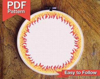 Burning Ring of Fire Cross Stitch Pattern Circle Border (Digital Download - PDF)