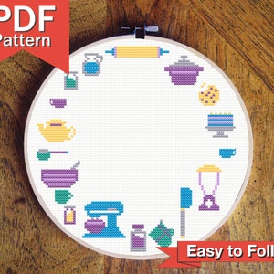 Baking Tools Circle Border Cross Stitch Pattern (Digital Download - PDF)