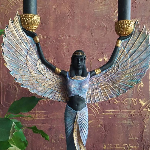 Large Isis Goddess Statue Open Wings Egyptian Goddessancient Etsy