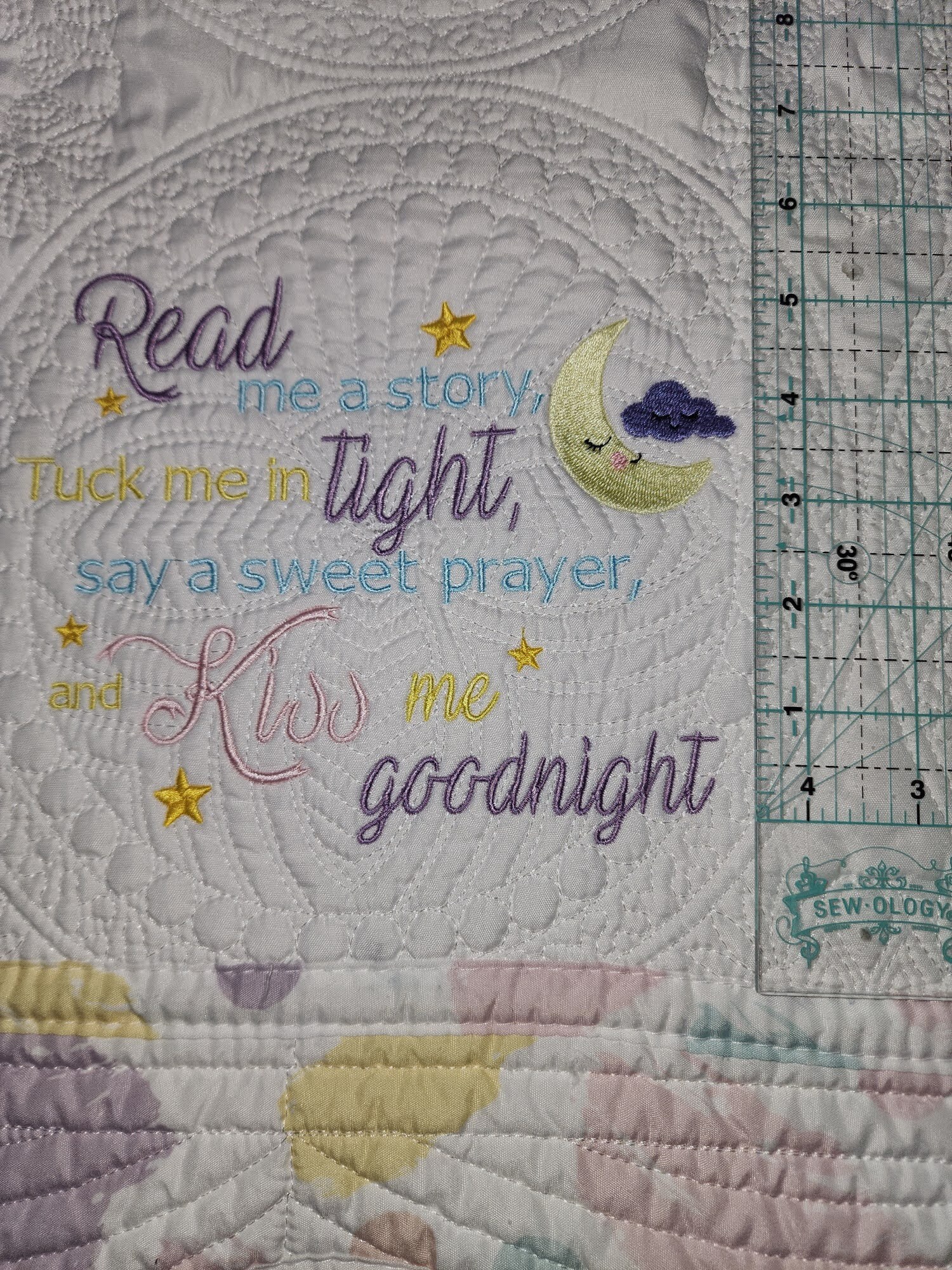 Embroidered Read me a story Children's Quilt - Just Waiting for Your Special Child's Name - Thumbnail 4