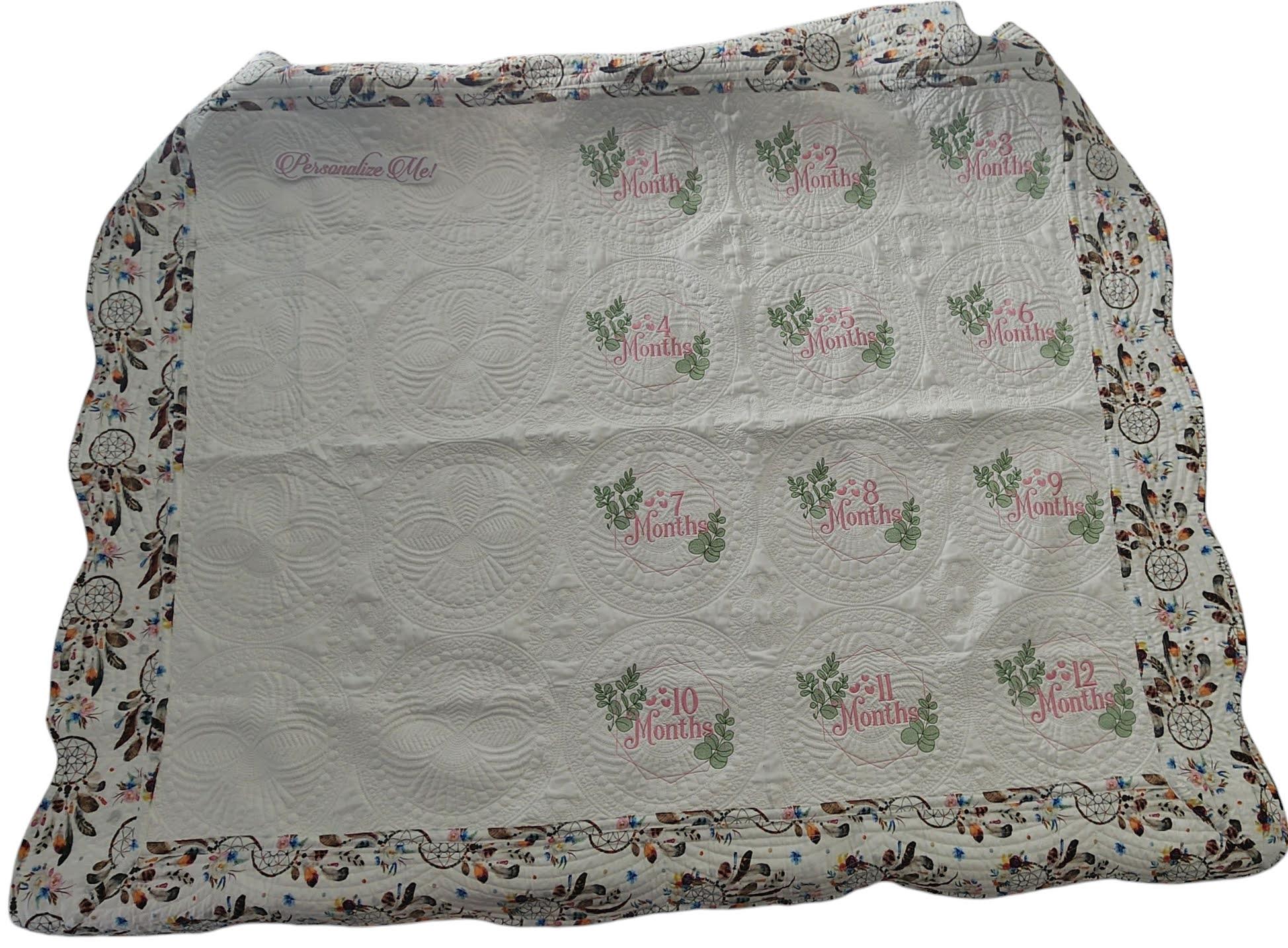 Personalized Dreamcatcher Baby Milestone Quilt - Trendy Baby Shower - Floral Baby Milestone Blanket - Newborn Baby Blanket - Soft Baby Quilt - Thumbnail 2