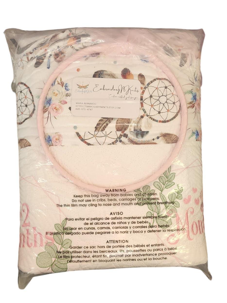Personalized Dreamcatcher Baby Milestone Quilt - Trendy Baby Shower - Floral Baby Milestone Blanket - Newborn Baby Blanket - Soft Baby Quilt - Thumbnail 6