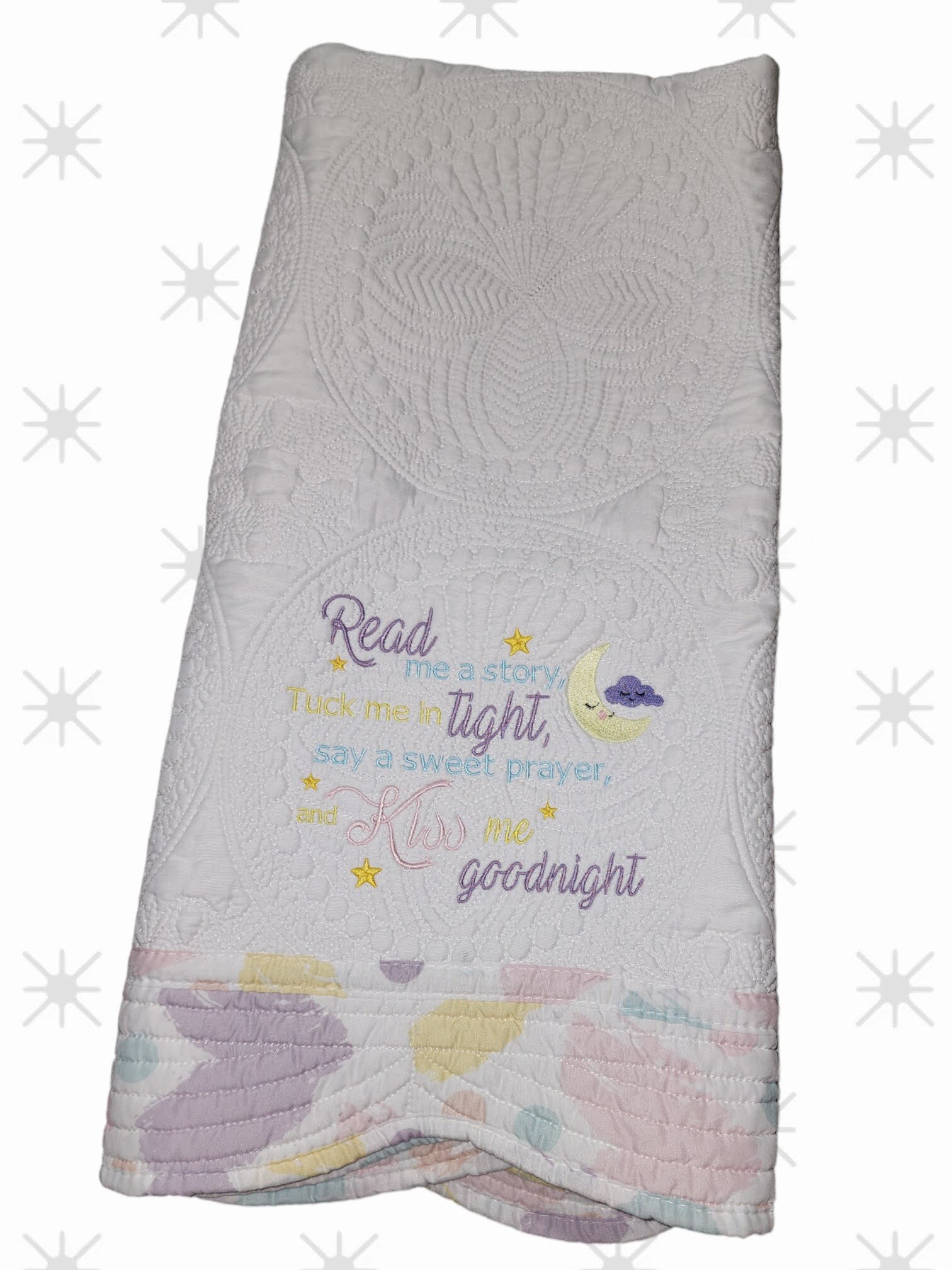 Embroidered Read me a story Children's Quilt - Just Waiting for Your Special Child's Name - Thumbnail 2