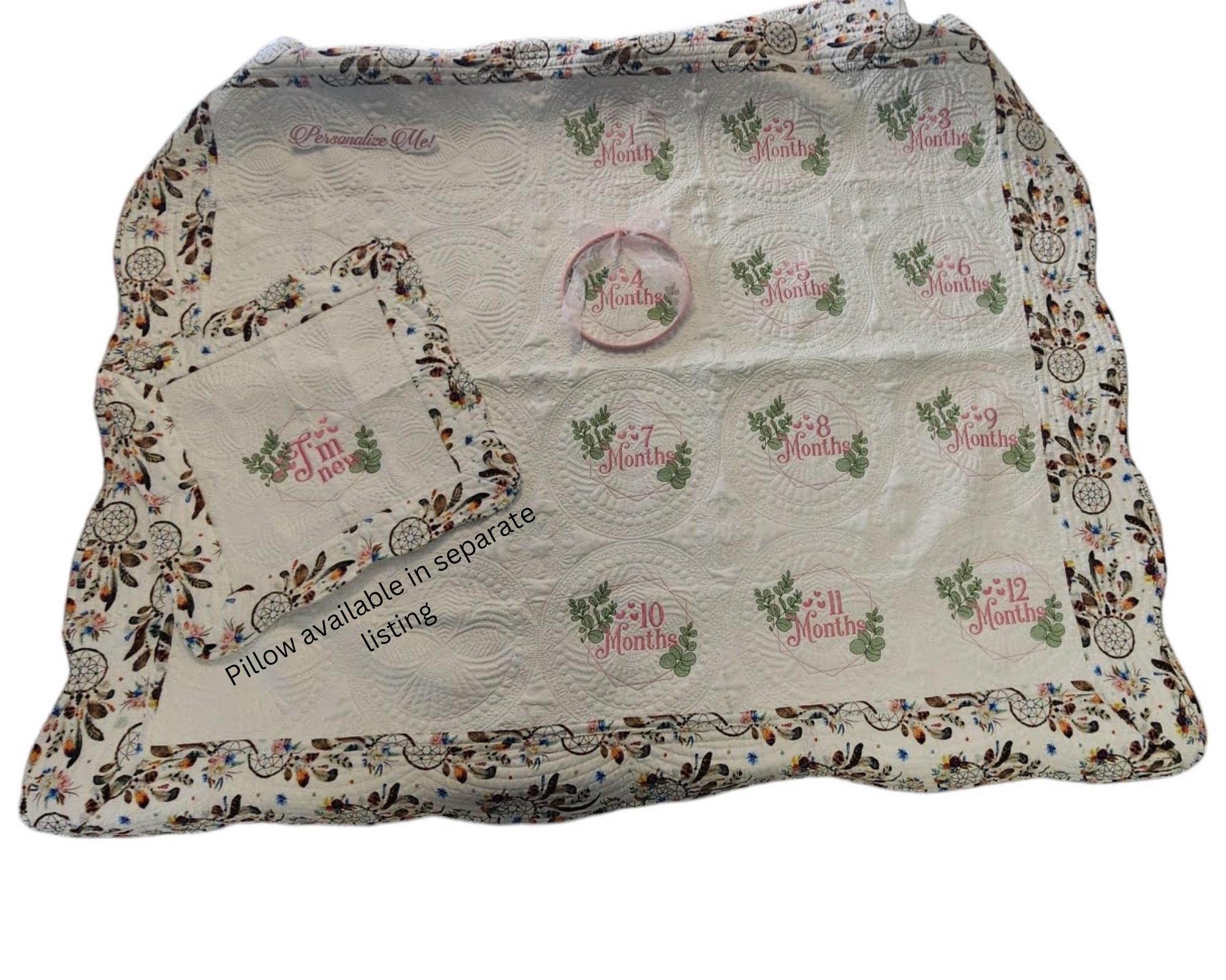 Personalized Dreamcatcher Baby Milestone Quilt - Trendy Baby Shower - Floral Baby Milestone Blanket - Newborn Baby Blanket - Soft Baby Quilt