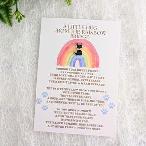 Tarjeta del Puente del Arcoíris para conmemorar a una mascota, tarjeta conmemorativa de un gato negro, regalo de duelo por la pérdida de un gato, poema del Puente del Arcoíris, regalo de duelo, pérdida de una mascota