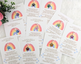 Tarjeta de duelo Puente Arcoíris, regalo conmemorativo por la pérdida de una mascota, amuleto de pata de perro, tarjeta de duelo por la pérdida de una mascota, amuleto de condolencia por la pérdida de un gato