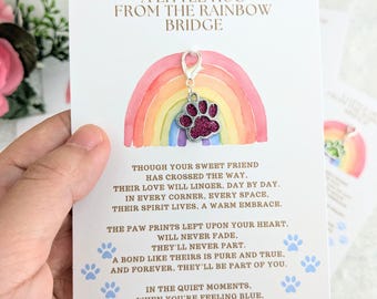 Tarjeta de duelo Puente Arcoíris, regalo conmemorativo por la pérdida de una mascota, amuleto de pata de perro, tarjeta de duelo por la pérdida de una mascota, amuleto de condolencia por la pérdida de un gato