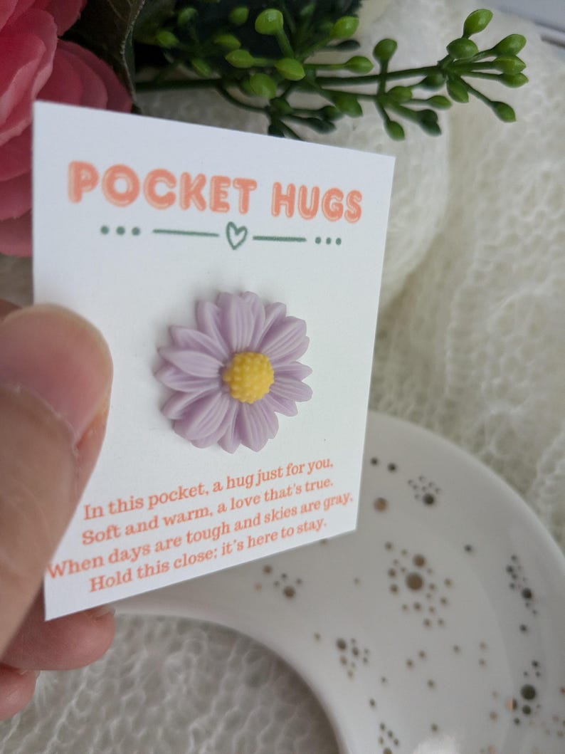 Purple Flower Pocket Hug Gift, Pocket Hug Token, Emotional Support