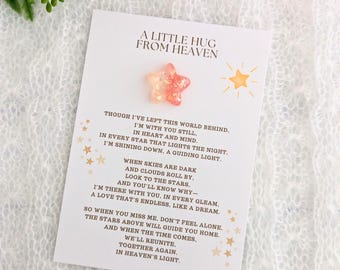 Hug From Heaven Card, Memorial Gift, Bereavement Gift, Red Glitter Star Love From Heaven, Sympathy Card, Valentine From Heaven