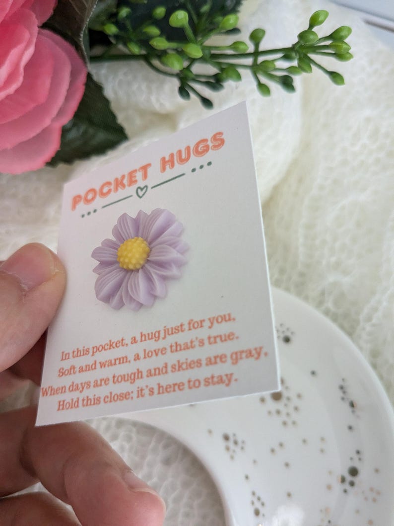Purple Flower Pocket Hug Gift, Pocket Hug Token, Emotional Support