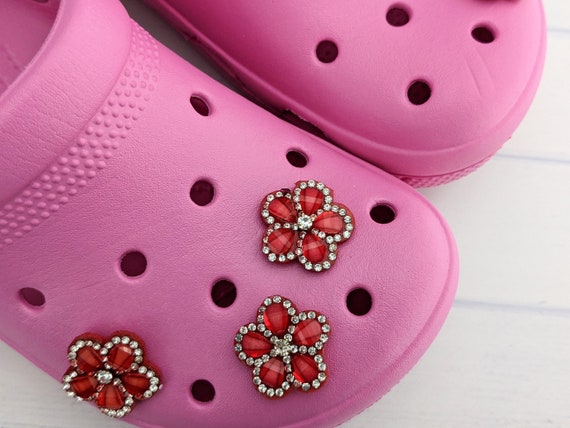 Red Flower Sparkly Croc Jibbitz Charm Floral Bling Shoe -  Hong Kong