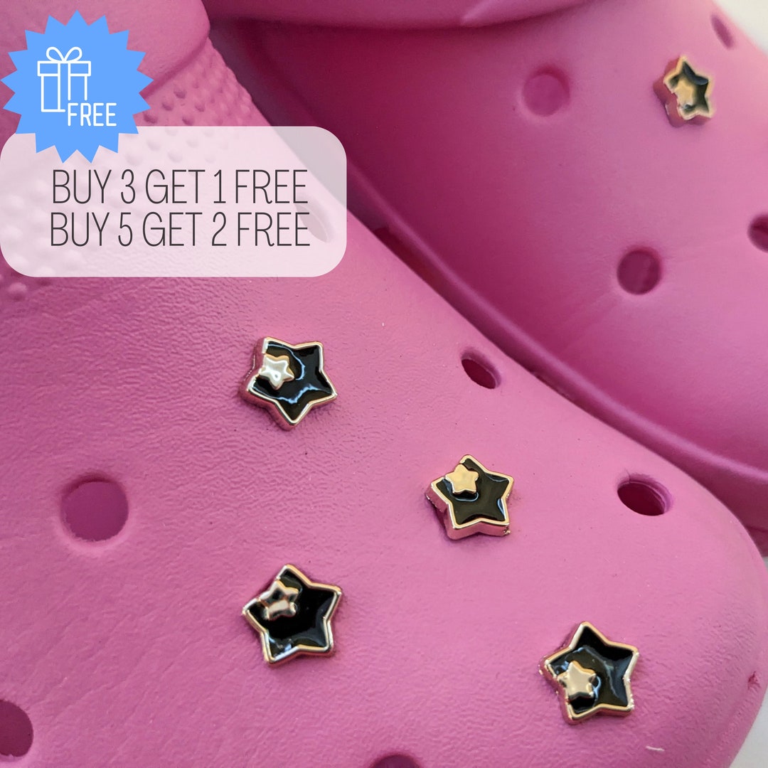Miniature Black and Gold Star Croc Jibbitz, Mini Star Croc Charms