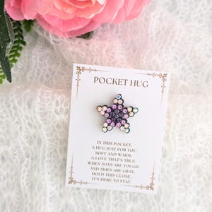 Purple Sparkly Star Pocket Hug Stocking Stuffer, Gift for Long Distance Girlfriend, Valentines Favor Gift, Thinking of You Gift for Tween