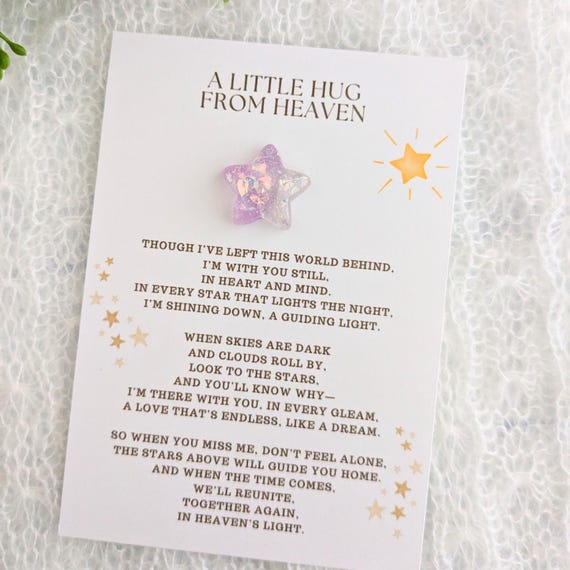 Hug From Heaven Card, Baby Loss Gift, Memorial Gift, Bereavement Gift, infant loss gifts, Miscarriage Sympathy Card, Glitter Star Pocket Hug