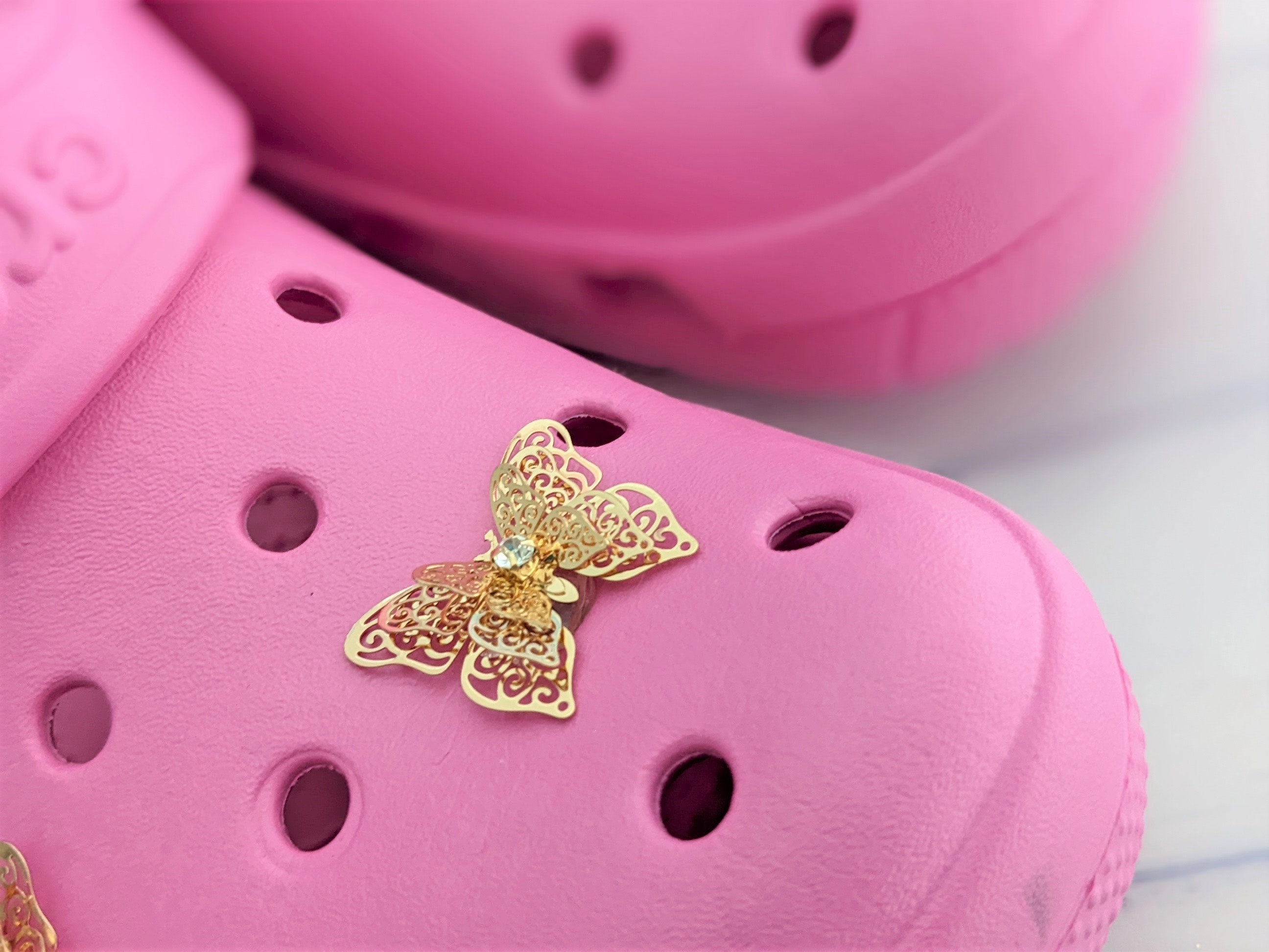 Bling Shoe Charms for Women Girls,Golden Bling Croc Charms for butterfly