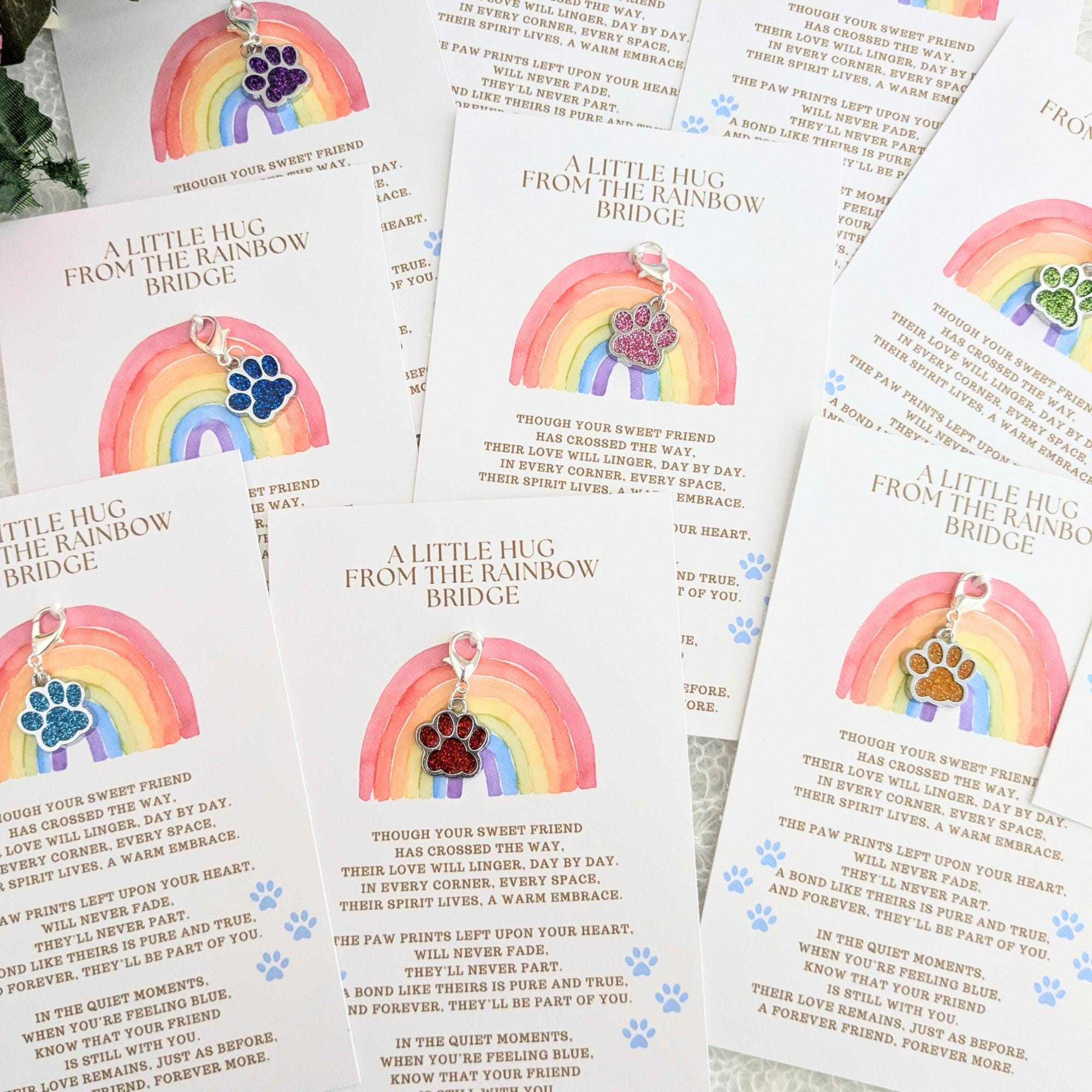 Rainbow Bridge Grieving Card, Pet Loss Memorial Gift, Dog Paw Charm ...