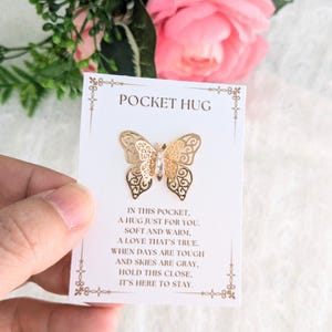 Abraço de bolso de borboleta dourada para neta, presente de avó para netos, abraço da avó, presente personalizado pensando em você