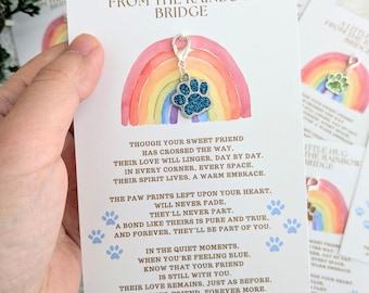 Tarjeta de duelo Puente Arcoíris, regalo conmemorativo por la pérdida de una mascota, amuleto de pata de perro, tarjeta de duelo por la pérdida de una mascota, amuleto de condolencia por la pérdida de un gato