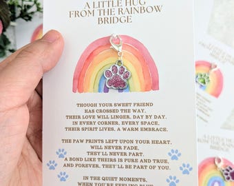 Tarjeta de duelo Puente Arcoíris, regalo conmemorativo por la pérdida de una mascota, amuleto de pata de perro, tarjeta de duelo por la pérdida de una mascota, amuleto de condolencia por la pérdida de un gato