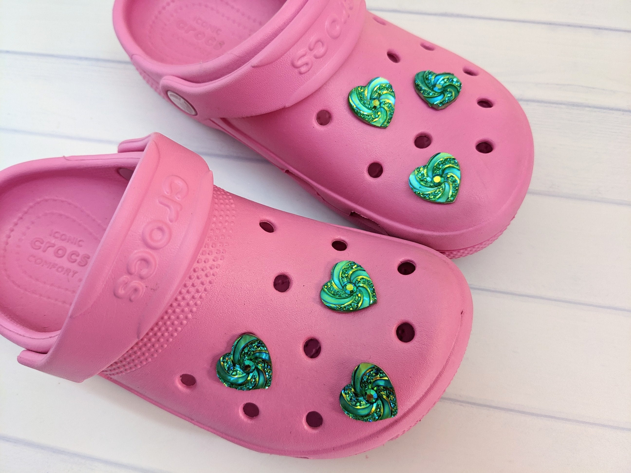 Green Sparkly Heart Crocs Jibbitz Charm Bling Croc Charm Etsy