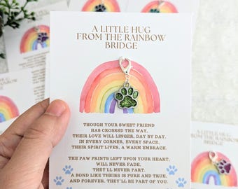 Tarjeta de duelo Puente Arcoíris, regalo conmemorativo por la pérdida de una mascota, amuleto de pata de perro, tarjeta de duelo por la pérdida de una mascota, amuleto de condolencia por la pérdida de un gato