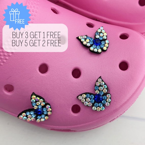 Blue Rhinestone Butterfly Croc Charms, Bling Croc Pins Butterfly, Butterfly Shoe Charm, Rhinestone Clog Pins, Bling Shoe Pins, Clog Charms