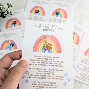Carte de deuil Rainbow Bridge, cadeau commémoratif pour la perte d'un animal de compagnie, breloque patte de chien, carte de deuil pour la perte d'un animal de compagnie, breloque de sympathie pour la perte d'un chat