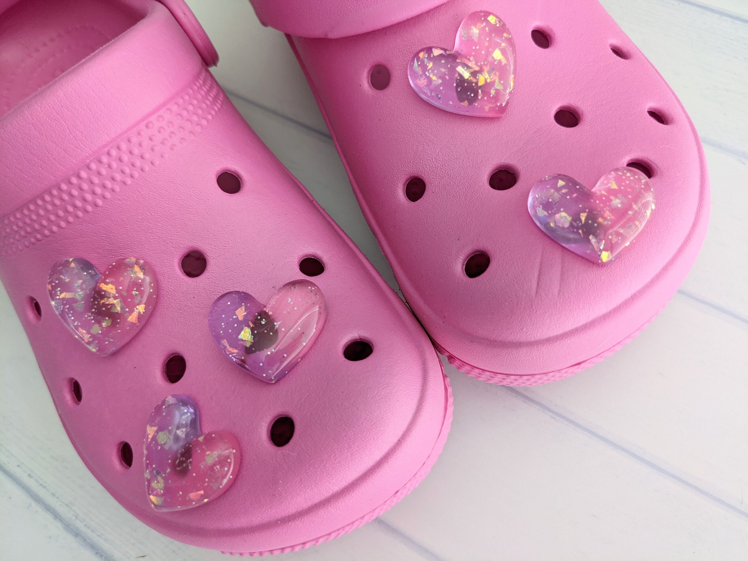 Pink and Purple Glittery Heart Croc Charm Glitter Heart Shoe Etsy