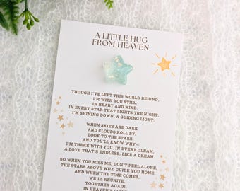 Hug From Heaven Card, Valentine From Heaven Gift, Memorial Gift, Bereavement Gift, infant loss gifts, Sympathy Card, Glitter Star Pocket Hug