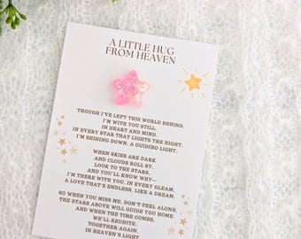 Hug From Heaven Card, Valentine From Heaven Gift, Memorial Gift, Bereavement Gift, Sympathy Card, Pink Glitter Star Condolence Gift