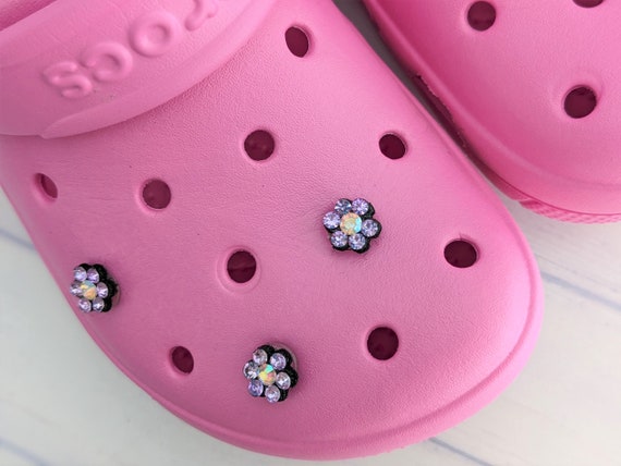 Light Purple Sparkly Crocs Charms, Flower Shoe Charms, Floral Croc