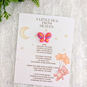 Câlin du ciel de la part d'un enfant perdu, cadeau pour décès d'un bébé avec papillon, cadeau pour deuil, cadeau pour perte d'une fille ou d'un fils, carte de sympathie pour une fausse couche