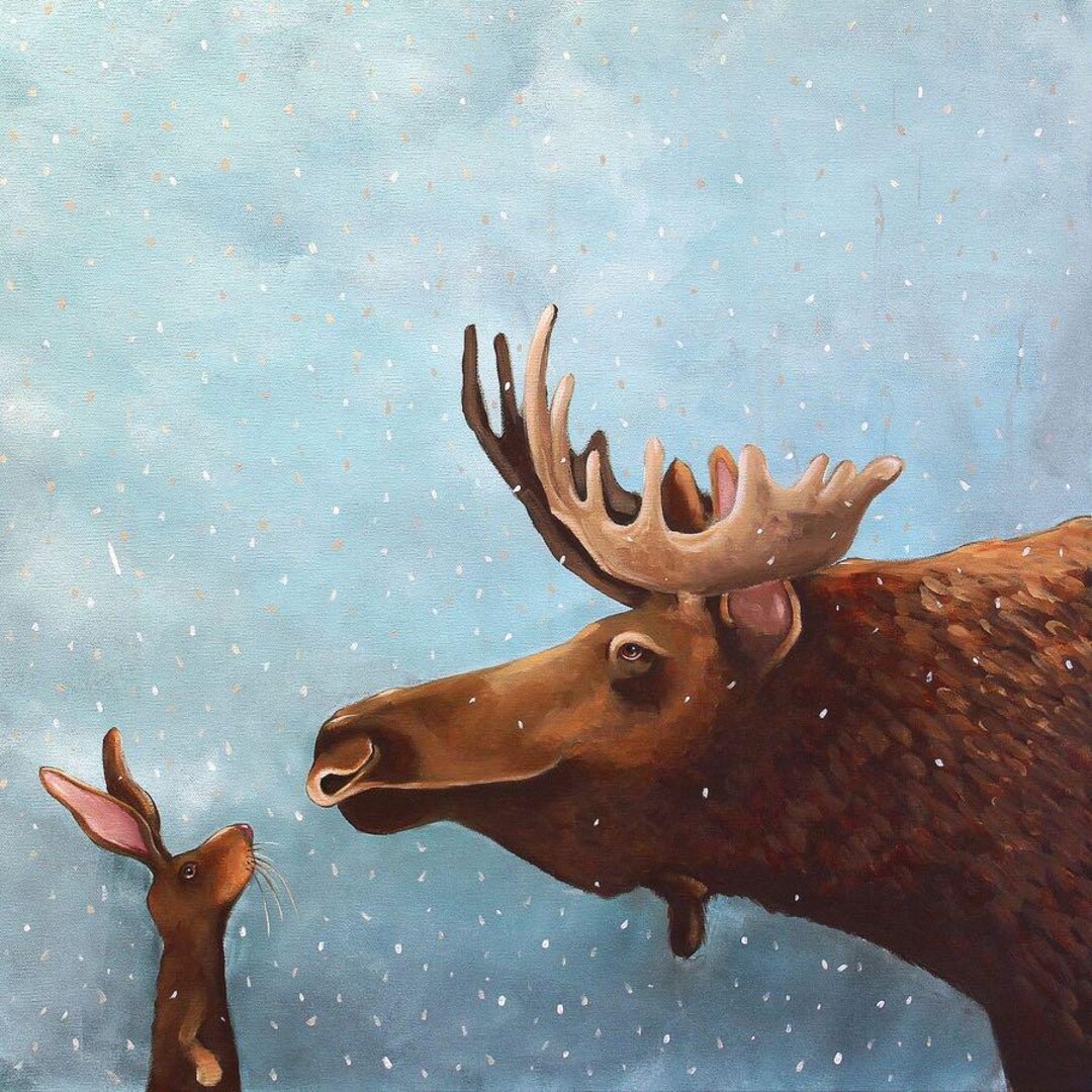 Moose Riding A Rabbit Moose and Rabbit by Lucia Heffernan, Moose and Rabbit Art, Whimsical ...
